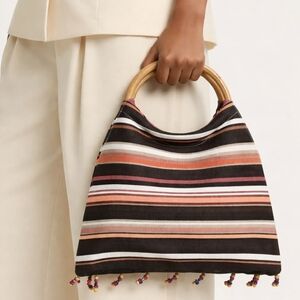 Old Navy Striped Multicolor Handbag with Wooden Handle